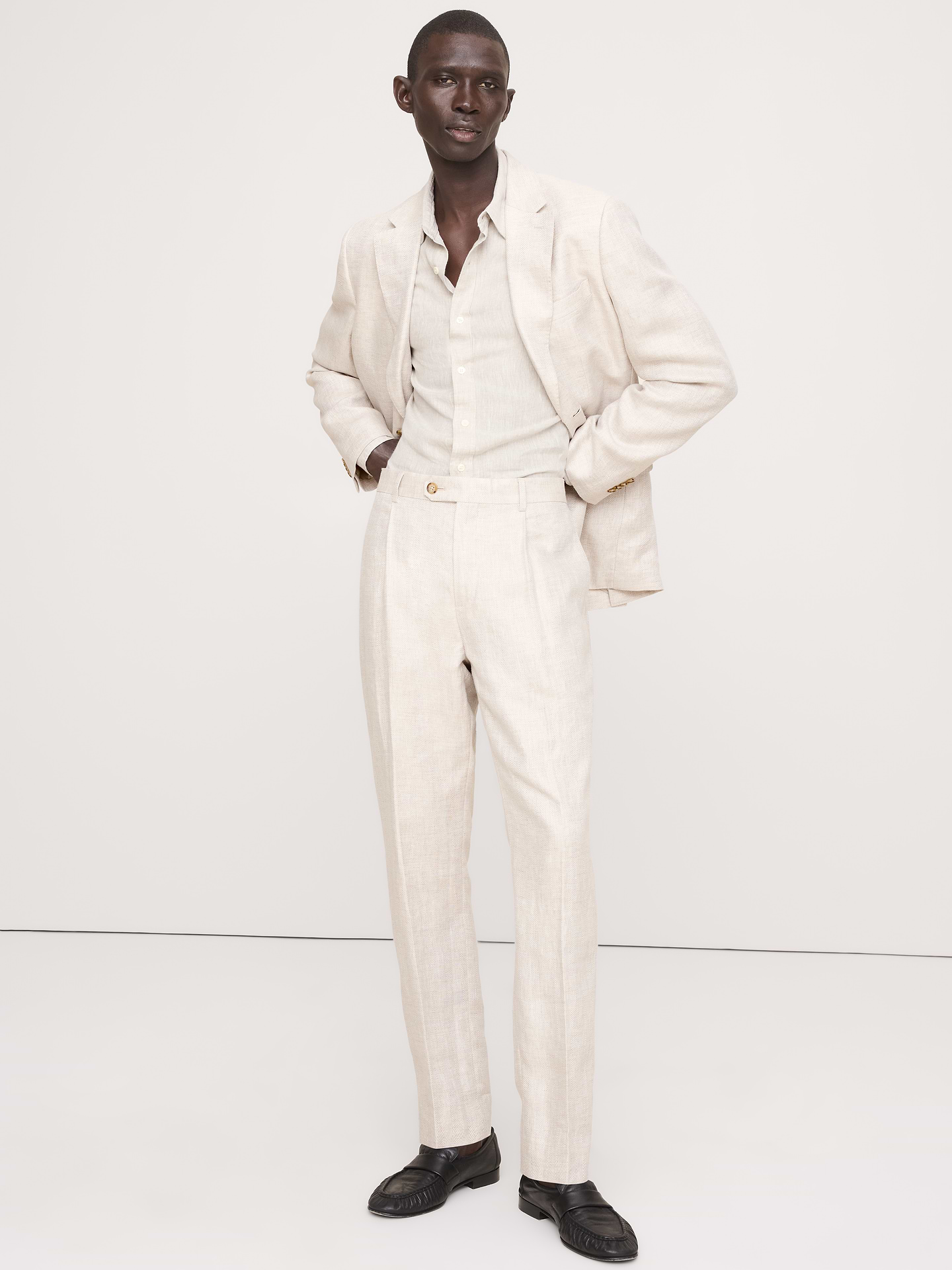 Image number 4 showing, Tailored Slim-Fit Herringbone Linen Suit Pant
