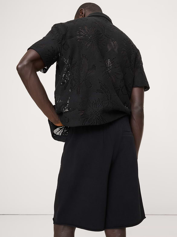 Relaxed Cotton-Fleece Pleated Pull-On Short