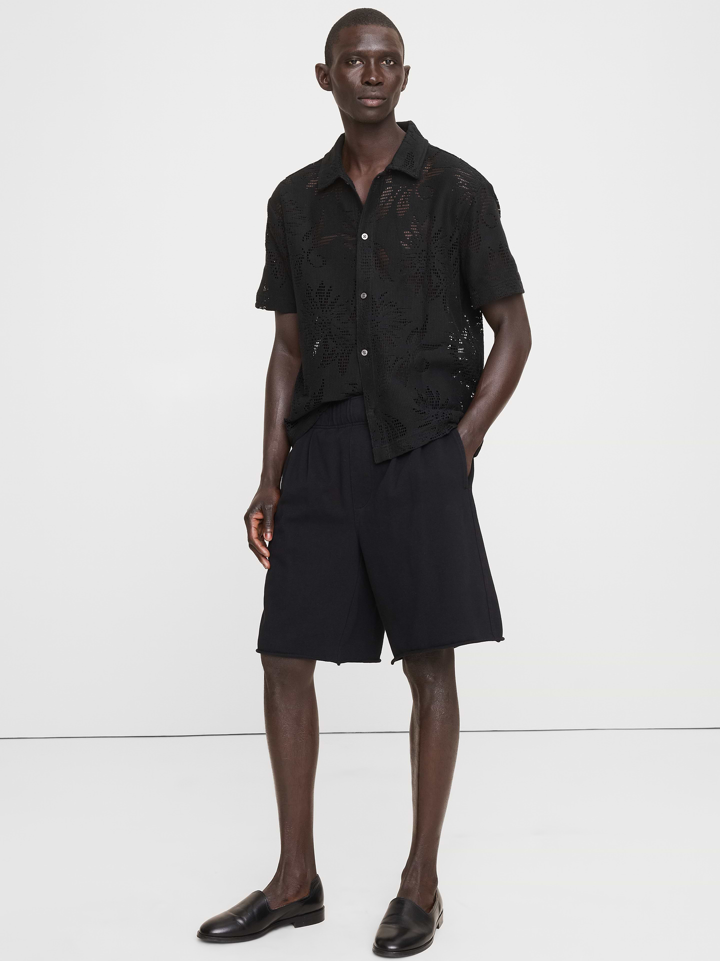 Image number 1 showing, Relaxed Cotton-Fleece Pleated Pull-On Short
