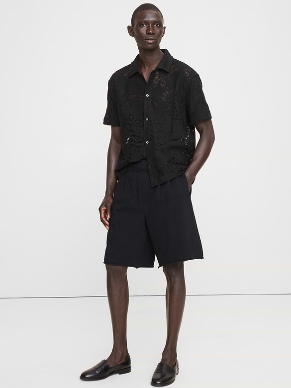 Relaxed Cotton-Fleece Pleated Pull-On Short