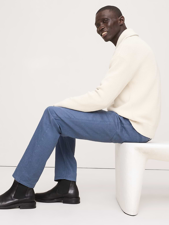 Pantalon Voyageur étroit en lin et coton