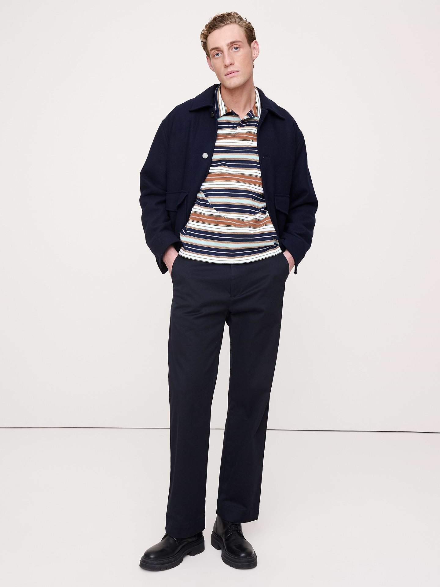 Image number 3 showing, Relaxed Stripe Cotton Johnny-Collar Polo
