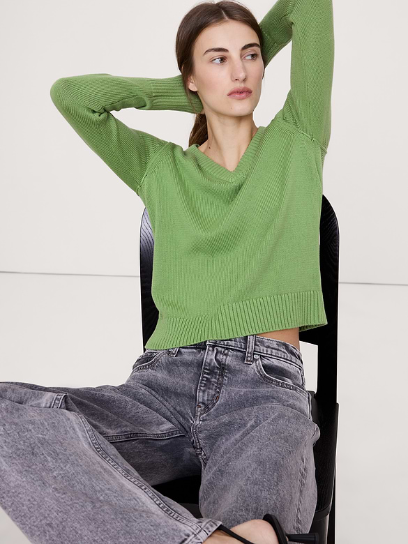Larkspur Cotton-Silk V-Neck Sweater