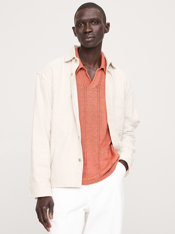 Linen Ribbed Sweater Polo
