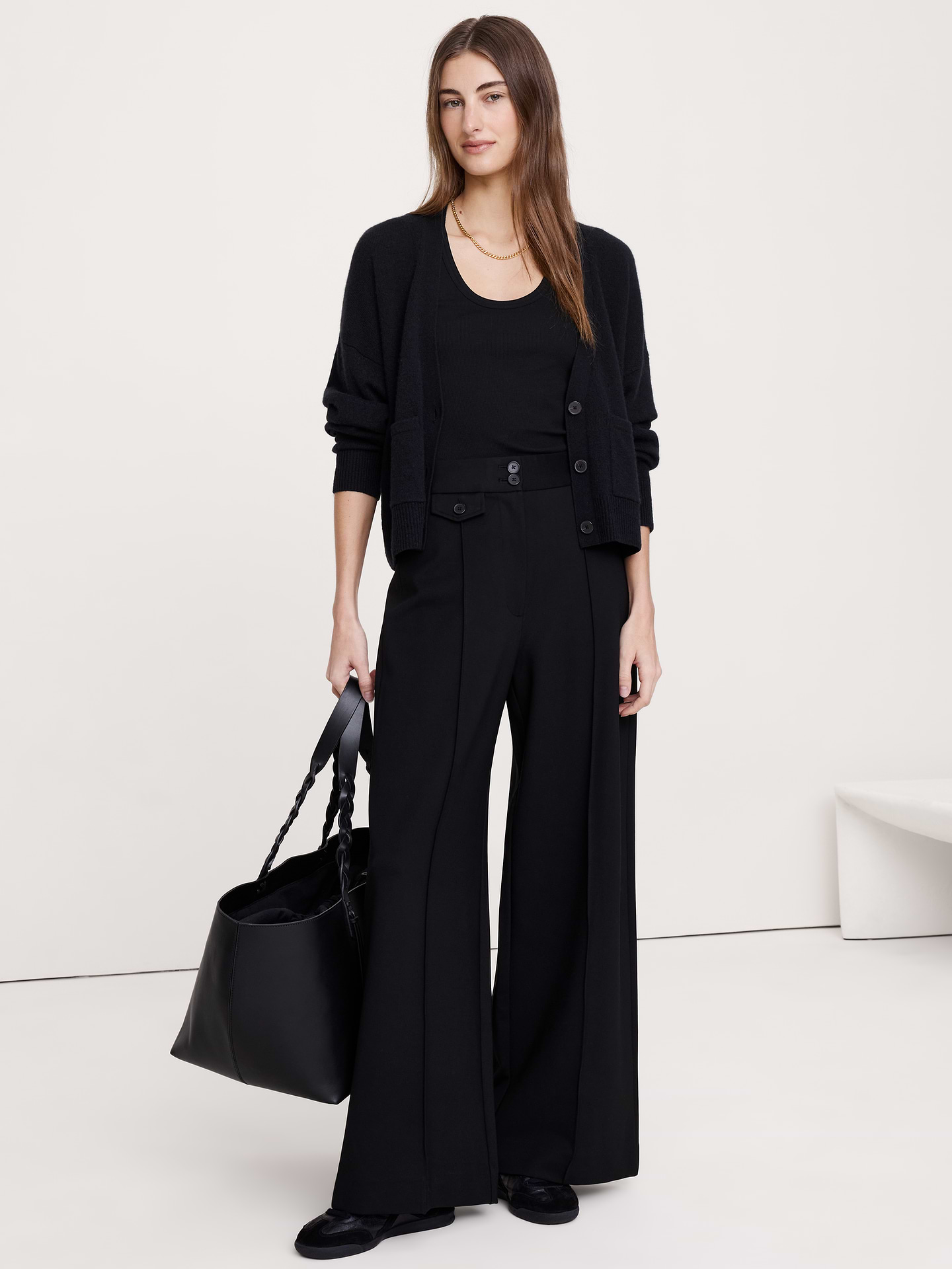 Image number 1 showing, High Rise Wide-Leg Drapey Ponte Pant