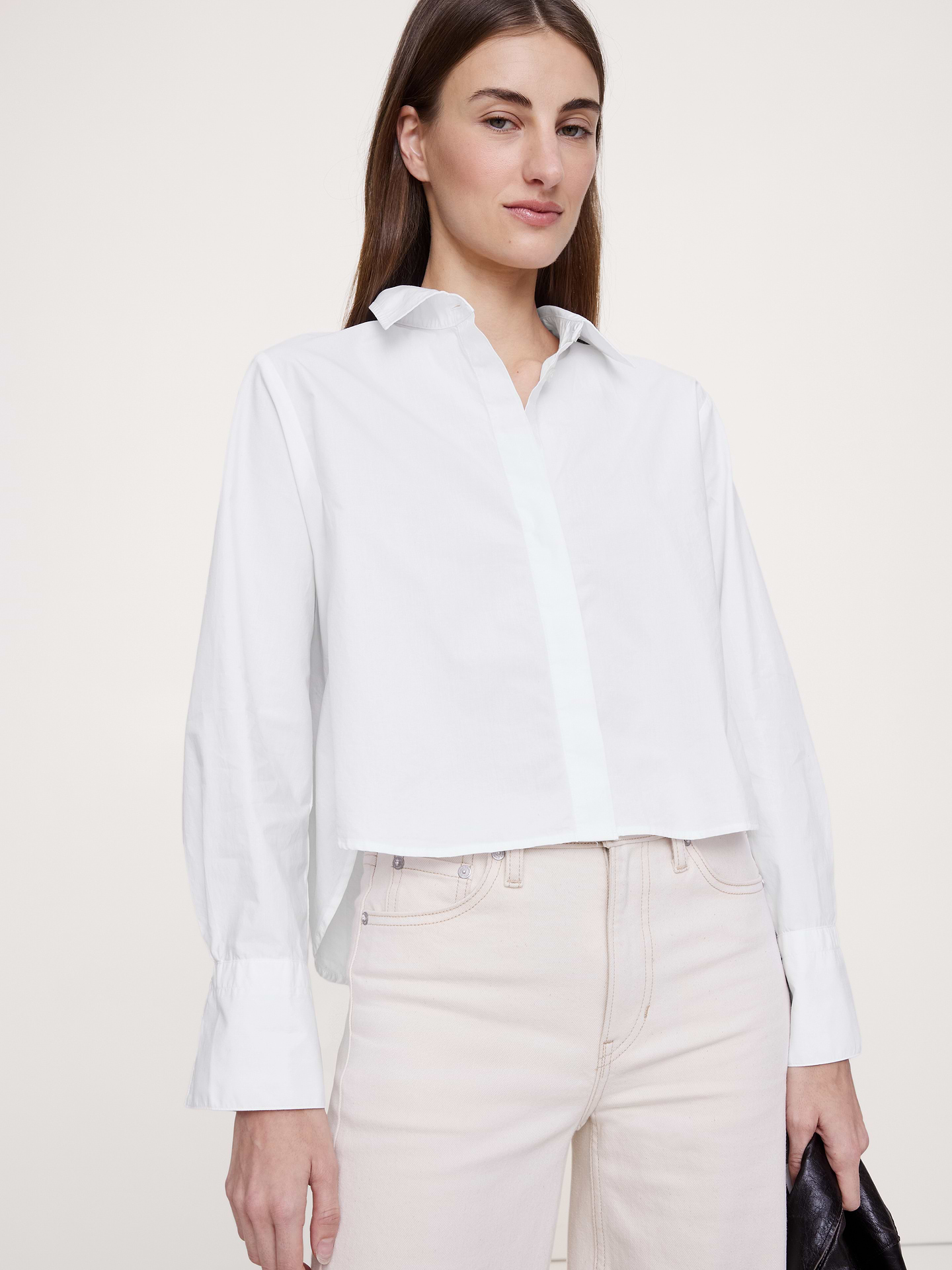 Image number 1 showing, Cropped Cotton Poplin Shirt with Elbow Patches