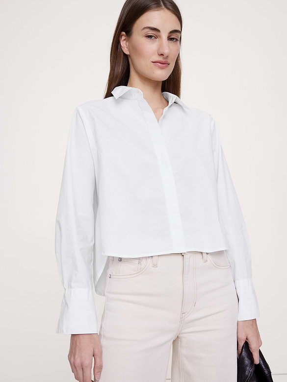 Cropped Cotton Poplin Shirt with Elbow Patches