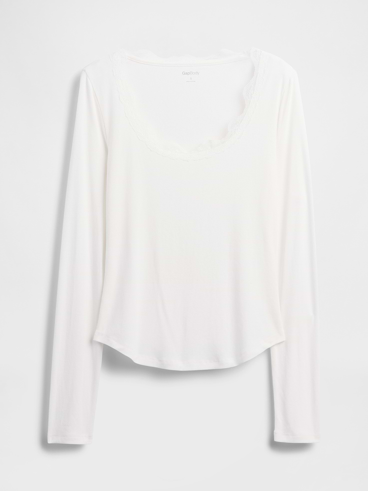 Image number 5 showing, Mini Rib Lace-Trim PJ Top