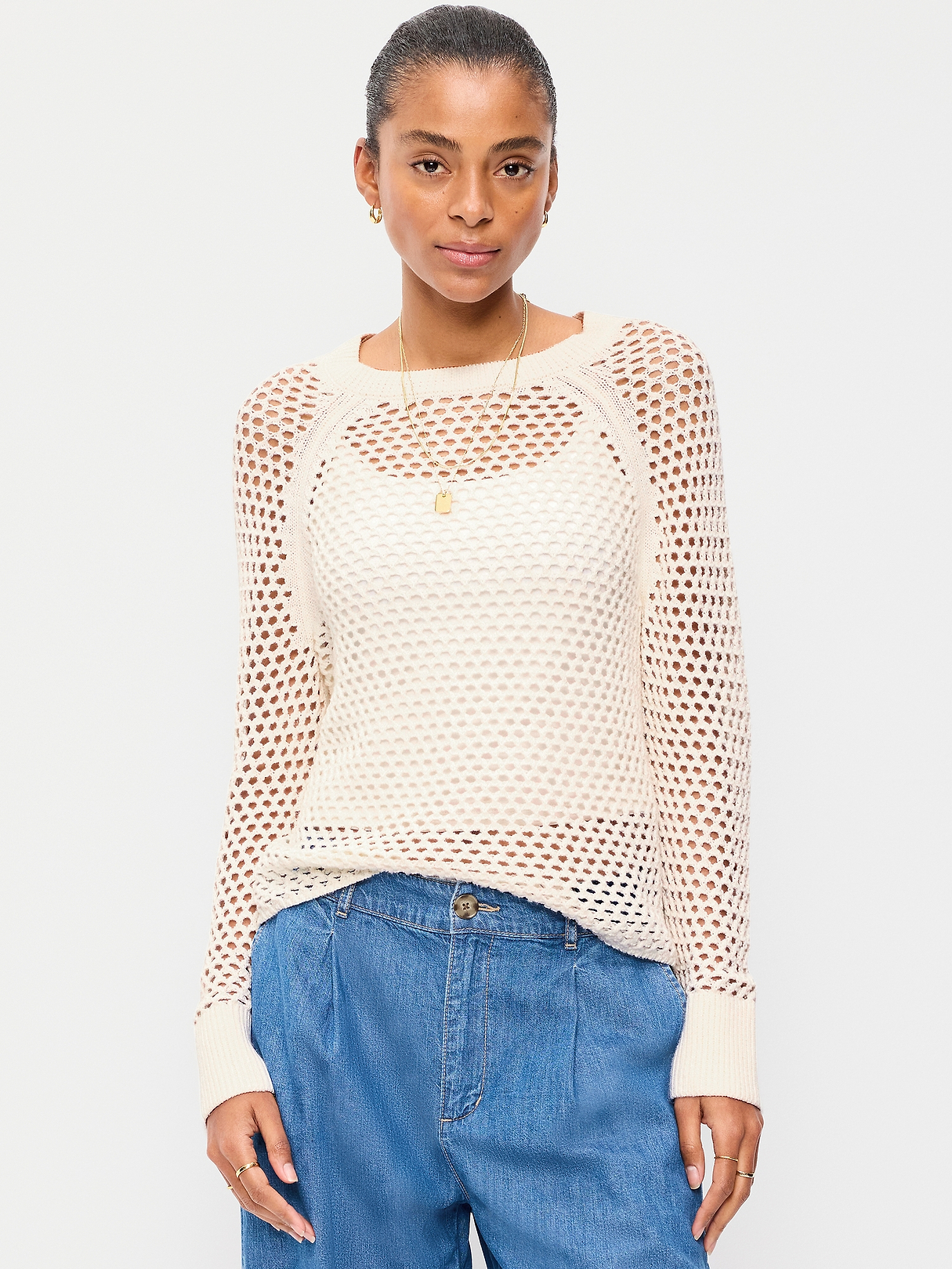 Seaside Cotton Open-Knit Raglan Sweater | Old Navy