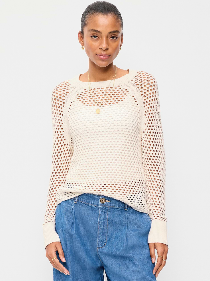L'image numéro 1 présente Chandail à manches raglan en tricot de coton littoral ajouré