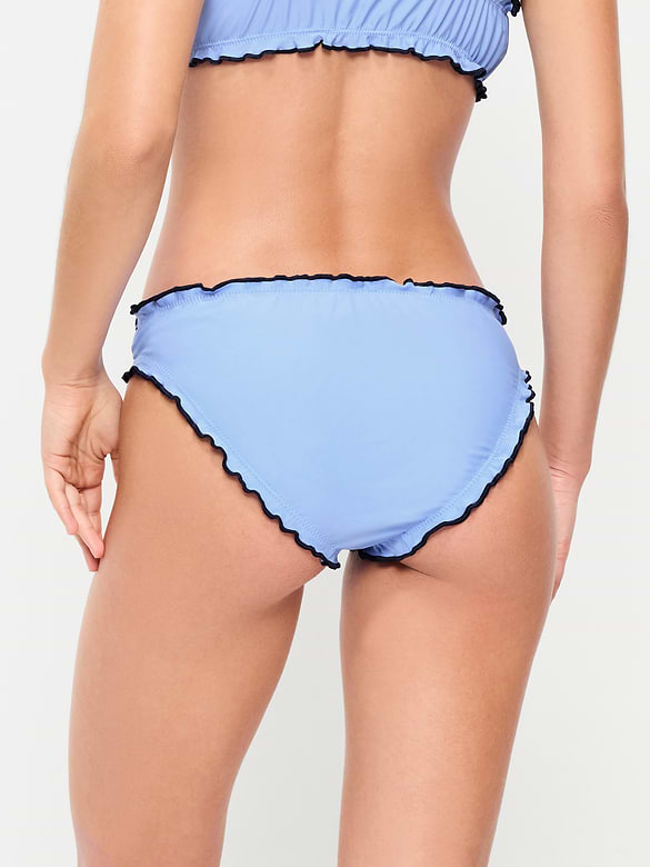 Mid-Rise Ruffle Trim Swim Bottoms