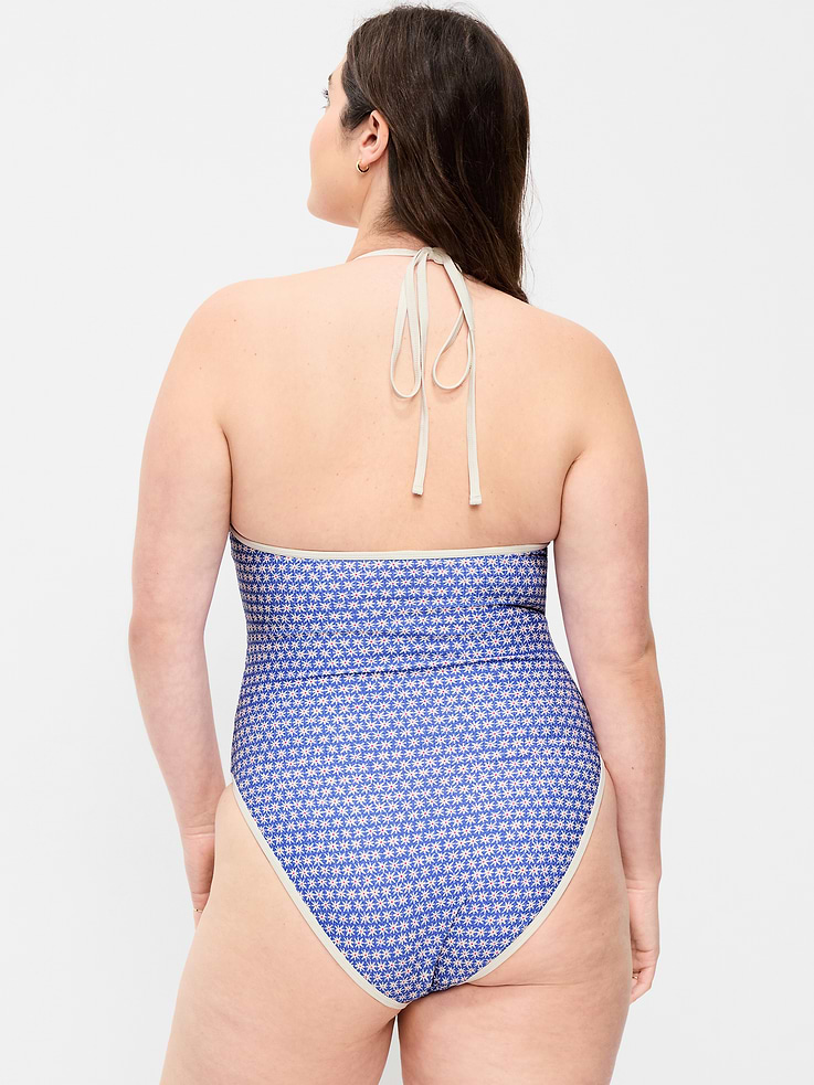 Image number 6 showing, Pique V-Neck Halter Swimsuit