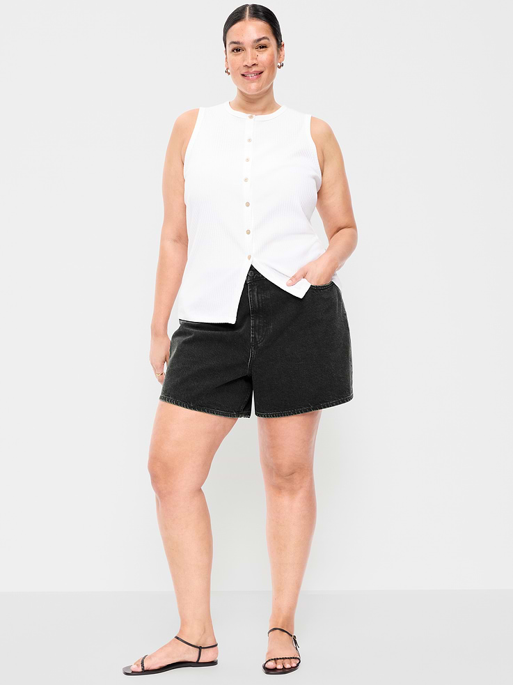 Image 7 of 9, High-Waisted Wow Baggy Jean Shorts -- 5-inch inseam