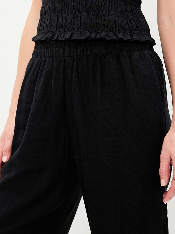High-Waisted Linen-Blend Straight Ankle Pants