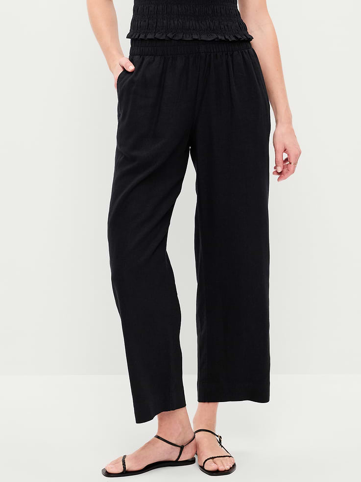Image number 2 showing, High-Waisted Linen-Blend Straight Ankle Pants