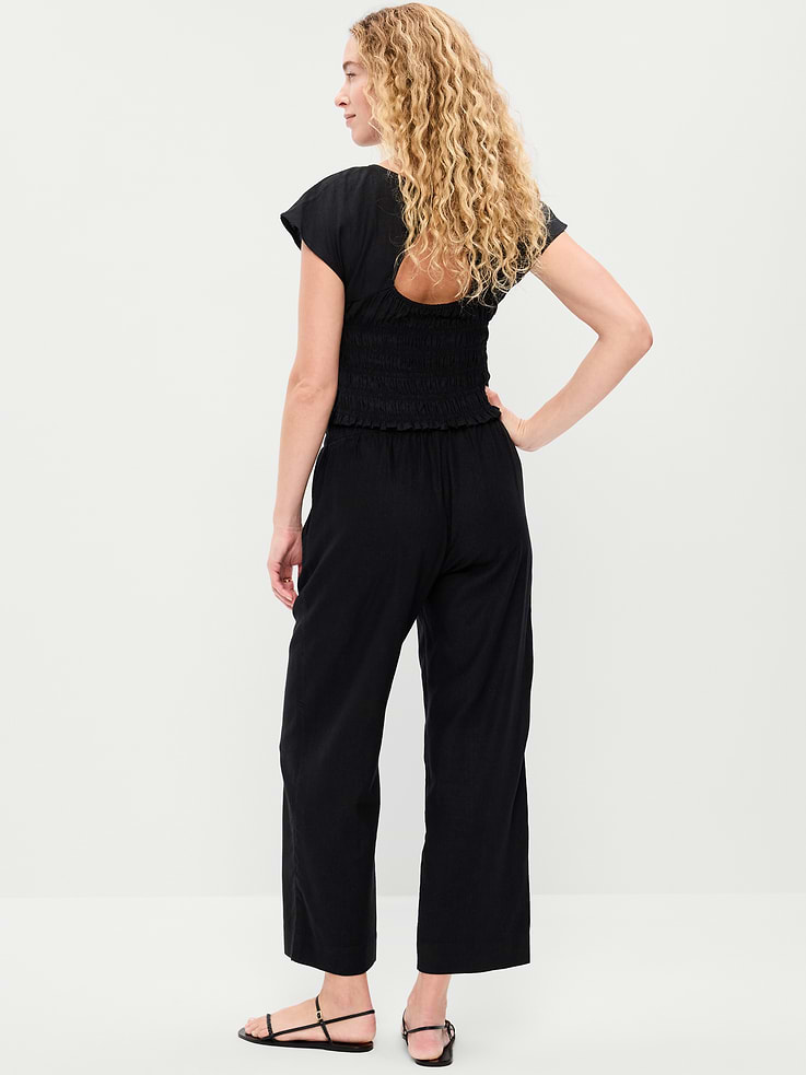 Image number 3 showing, High-Waisted Linen-Blend Straight Ankle Pants