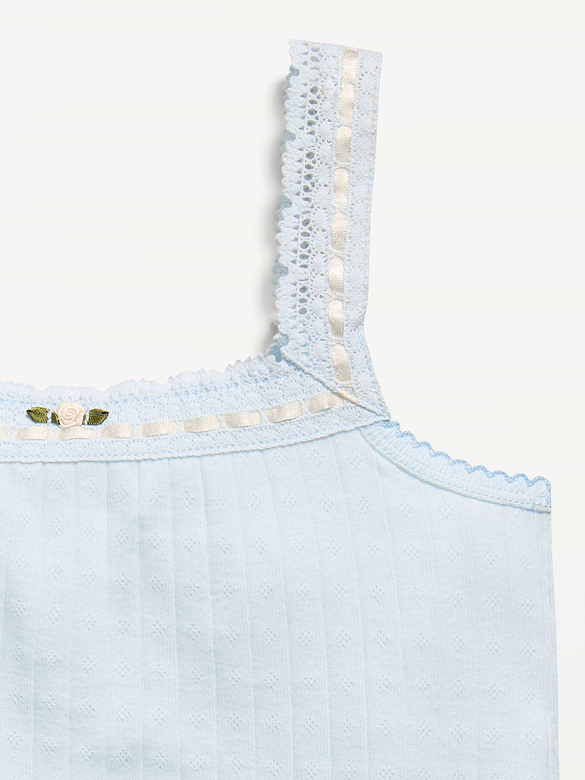Fitted Lace-Trim Pointelle Tank Top for Girls