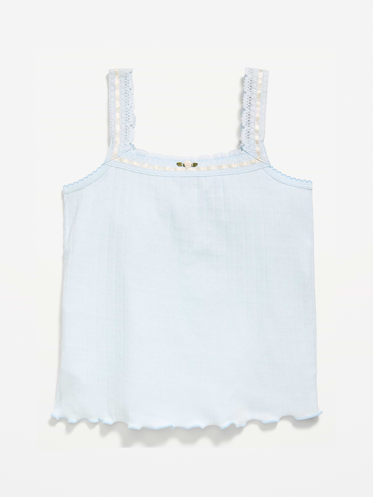 Image number 2 showing, Fitted Lace-Trim Pointelle Tank Top for Girls
