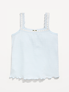 Image number 2 showing, Fitted Lace-Trim Pointelle Tank Top for Girls