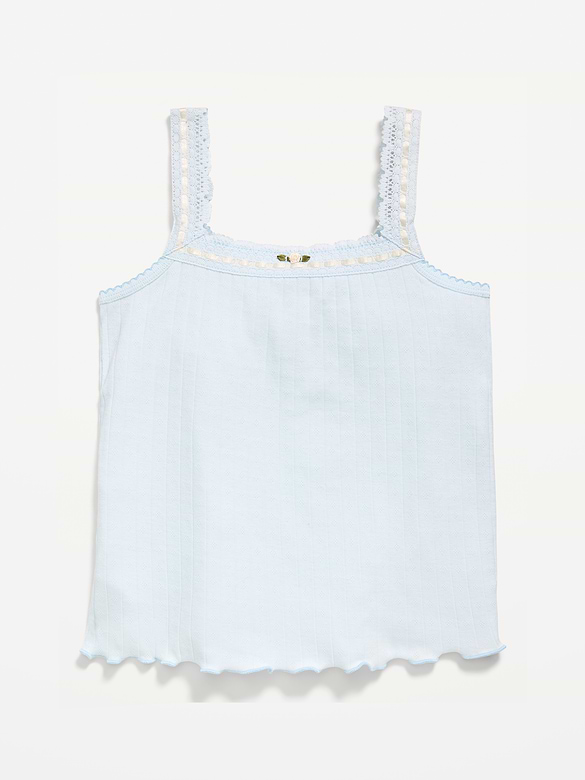 Fitted Lace-Trim Pointelle Tank Top for Girls