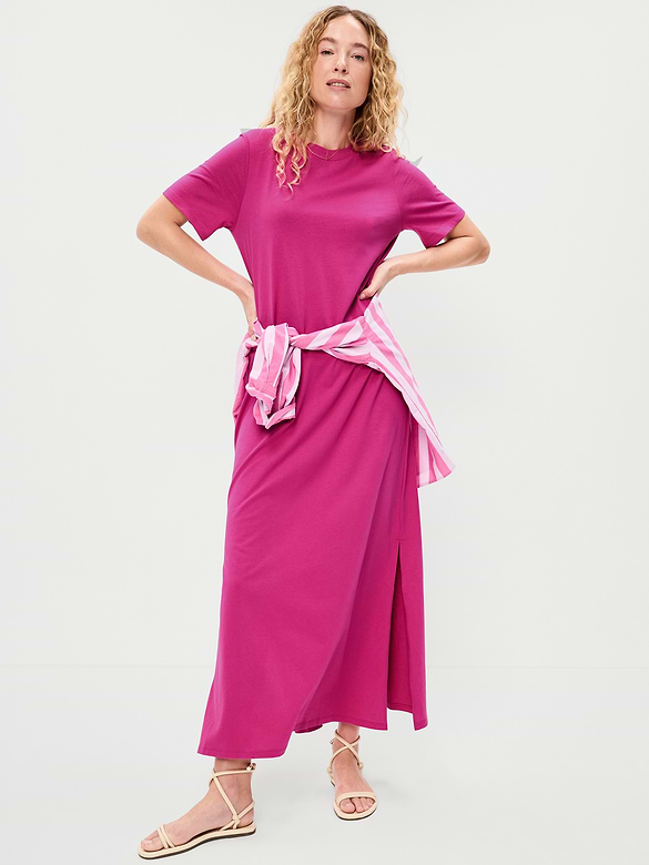 Vintage Crew-Neck Maxi Dress