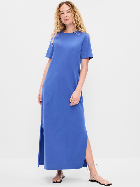 Vintage Crew-Neck Maxi Dress