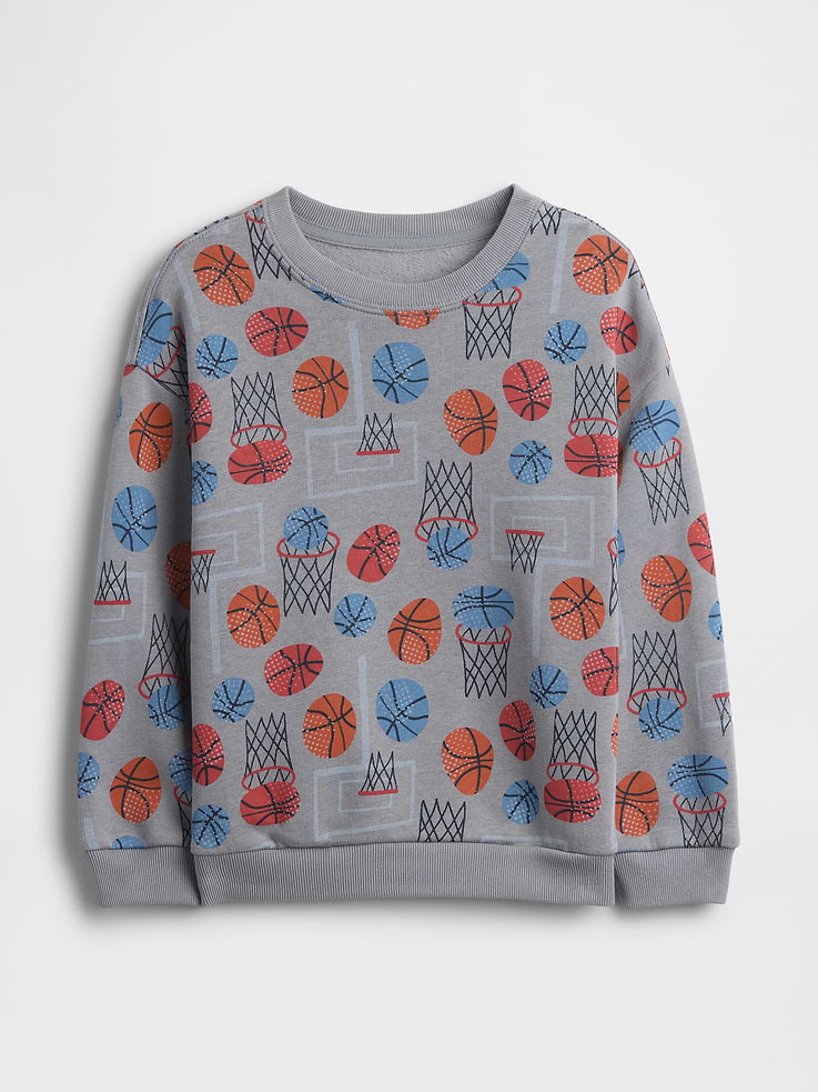 Image 1 of 3, This product is made with/contains 21% recycled polyester. Compared to virgin materials, using recycled materials helps reduce resource use and waste., Soft, comfy fleece., Dropped shoulder, long sleeves with banded cuffs., Crewneck., Banded hem., Select styles have allover print., This product was made in a factory that invests in gender equity and women’s empowerment through RISE. Learn more at, Product #1172542