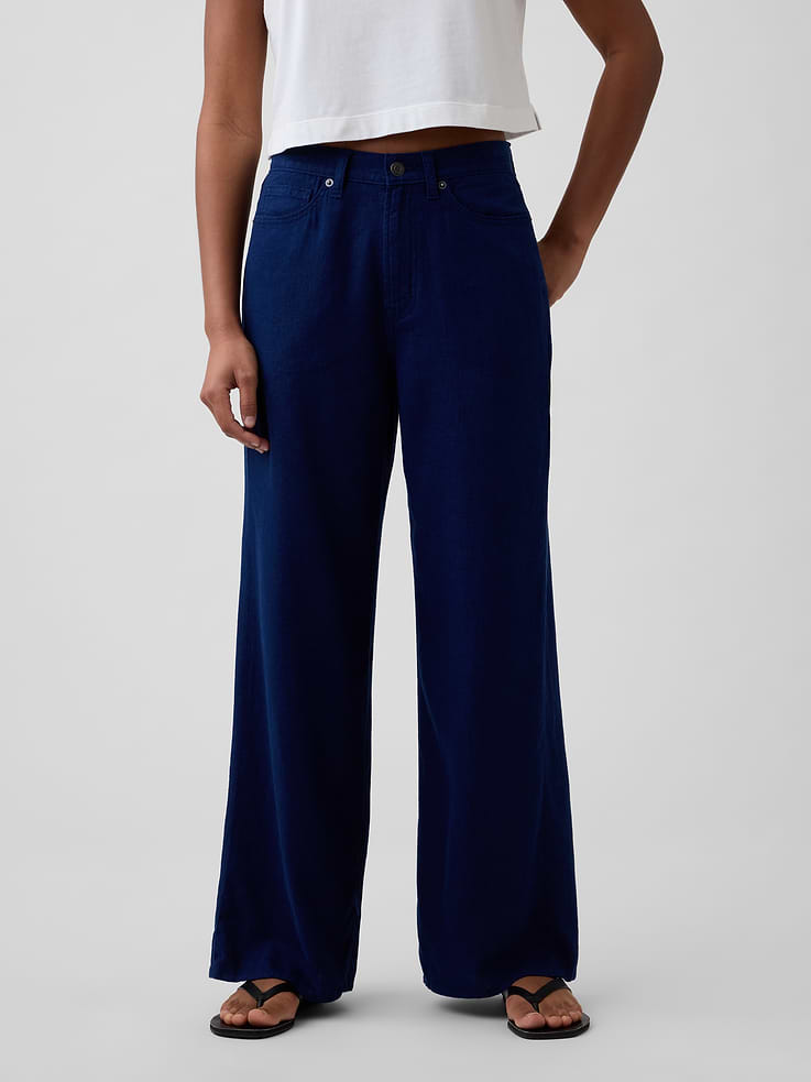 Image number 2 showing, High Rise Linen-Blend Wide-Leg Pants