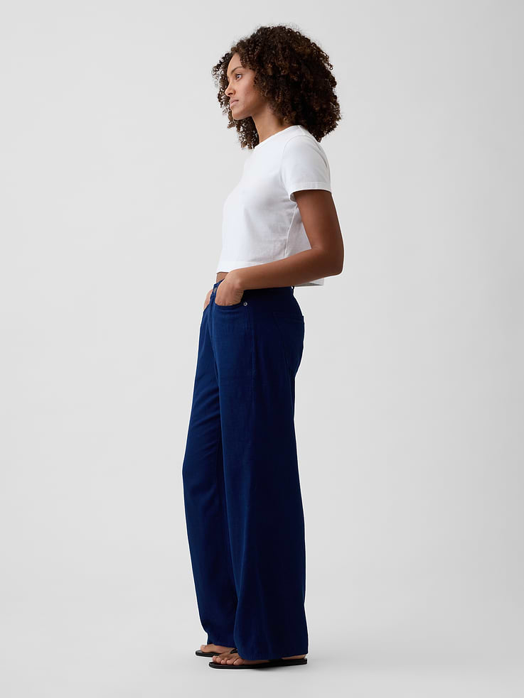 Image number 3 showing, High Rise Linen-Blend Wide-Leg Pants