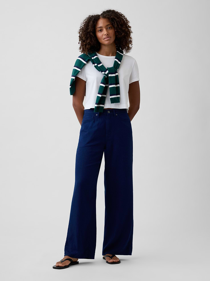 Image number 1 showing, High Rise Linen-Blend Wide-Leg Pants