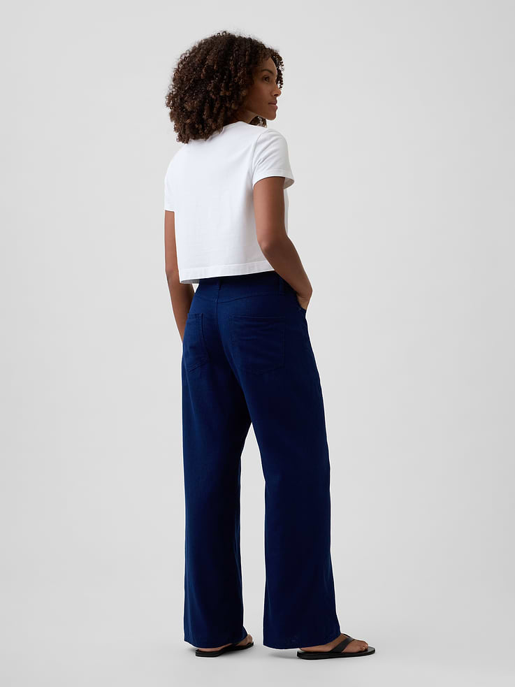 Image number 4 showing, High Rise Linen-Blend Wide-Leg Pants