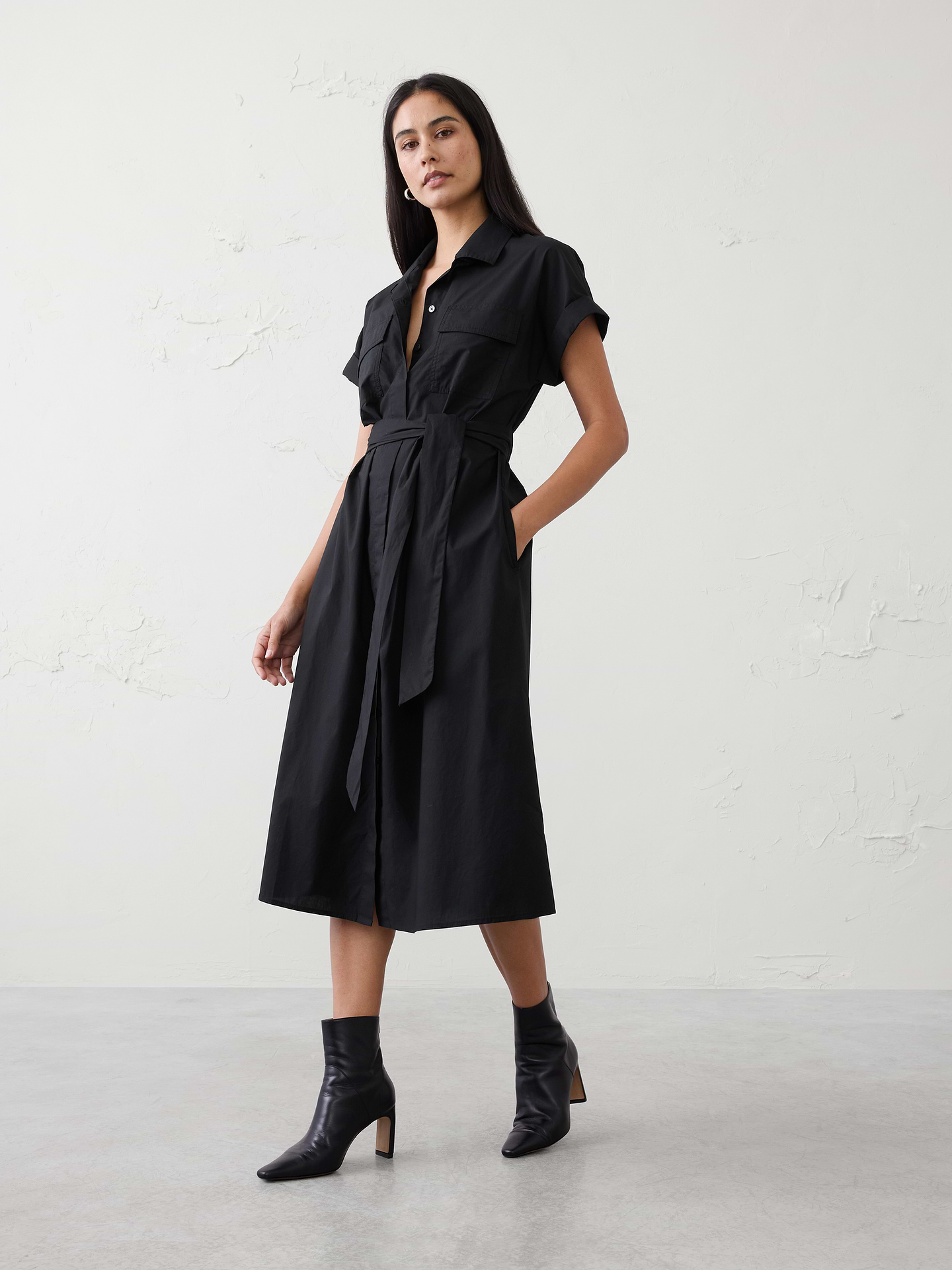 Image number 1 showing, Poplin Utility Midi Shirtdress