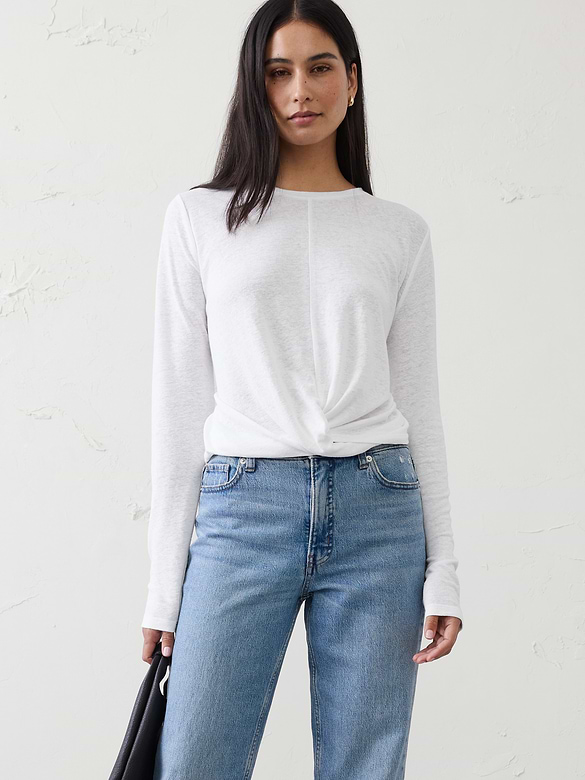 Linen-Blend Twist T-Shirt