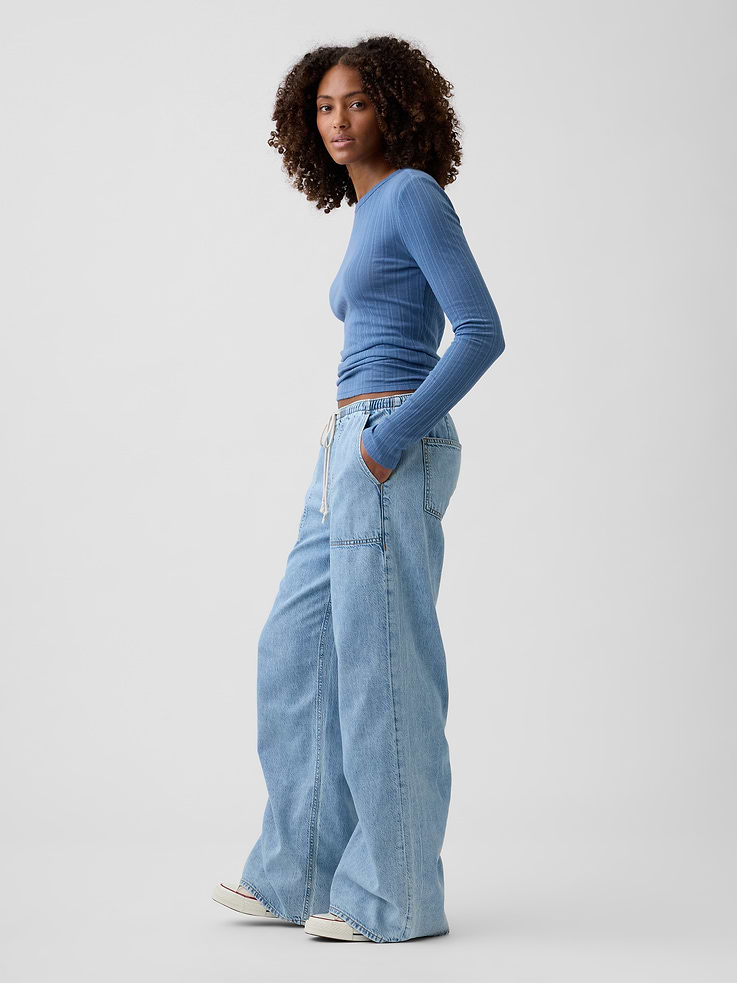 Image number 3 showing, Mid Rise SuperLight Pull-On Wide-Leg Jeans