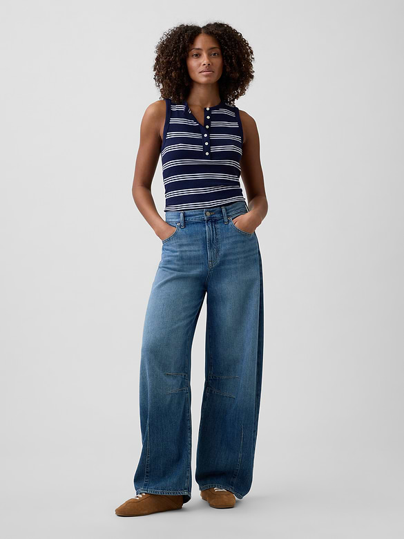 Ribbed Henley Tank Top