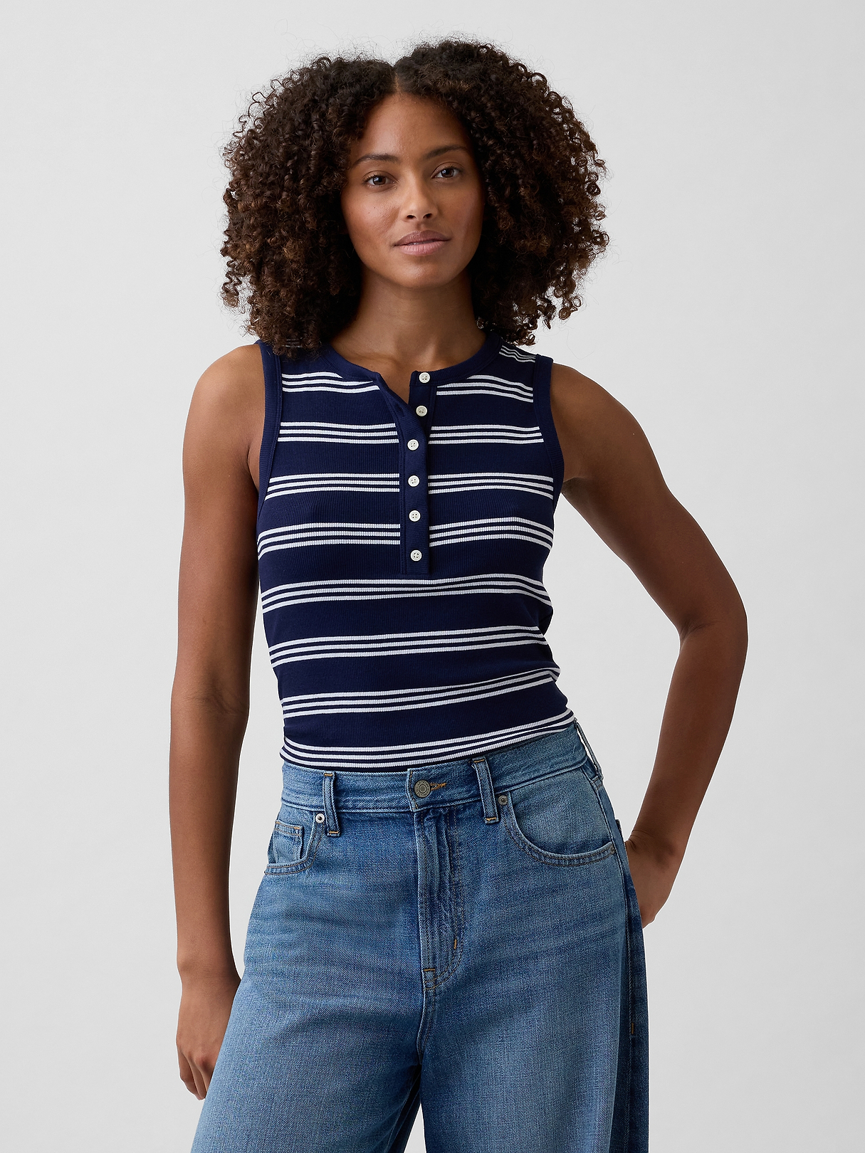 Ribbed Henley Tank Top | Gap Factory