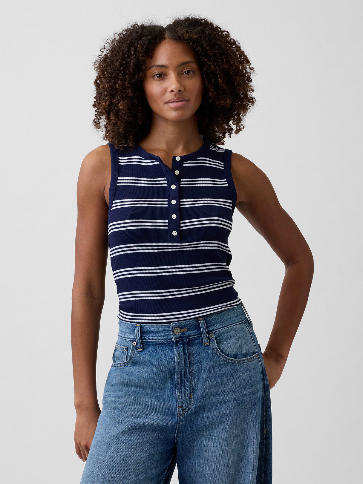 Ribbed Henley Tank Top | Gap Factory