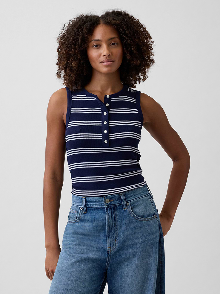 Image number 1 showing, Ribbed Henley Tank Top