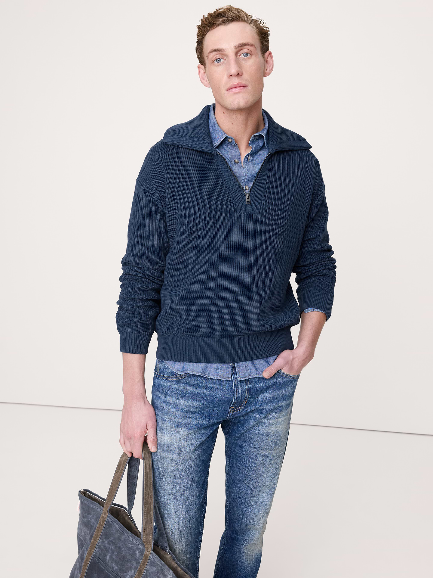 Image number 1 showing, Cotton Ribbed Zip Sweater Polo