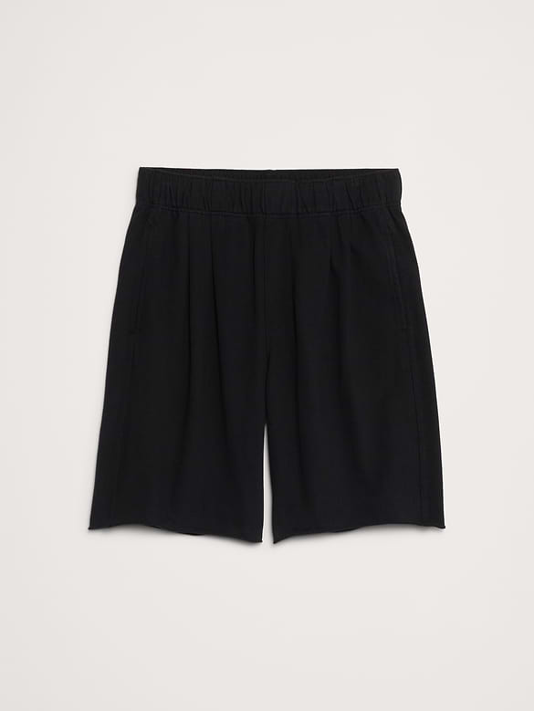 Relaxed Cotton-Fleece Pleated Pull-On Short