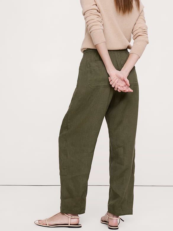 Barrel-Leg Linen Pull-On Pant