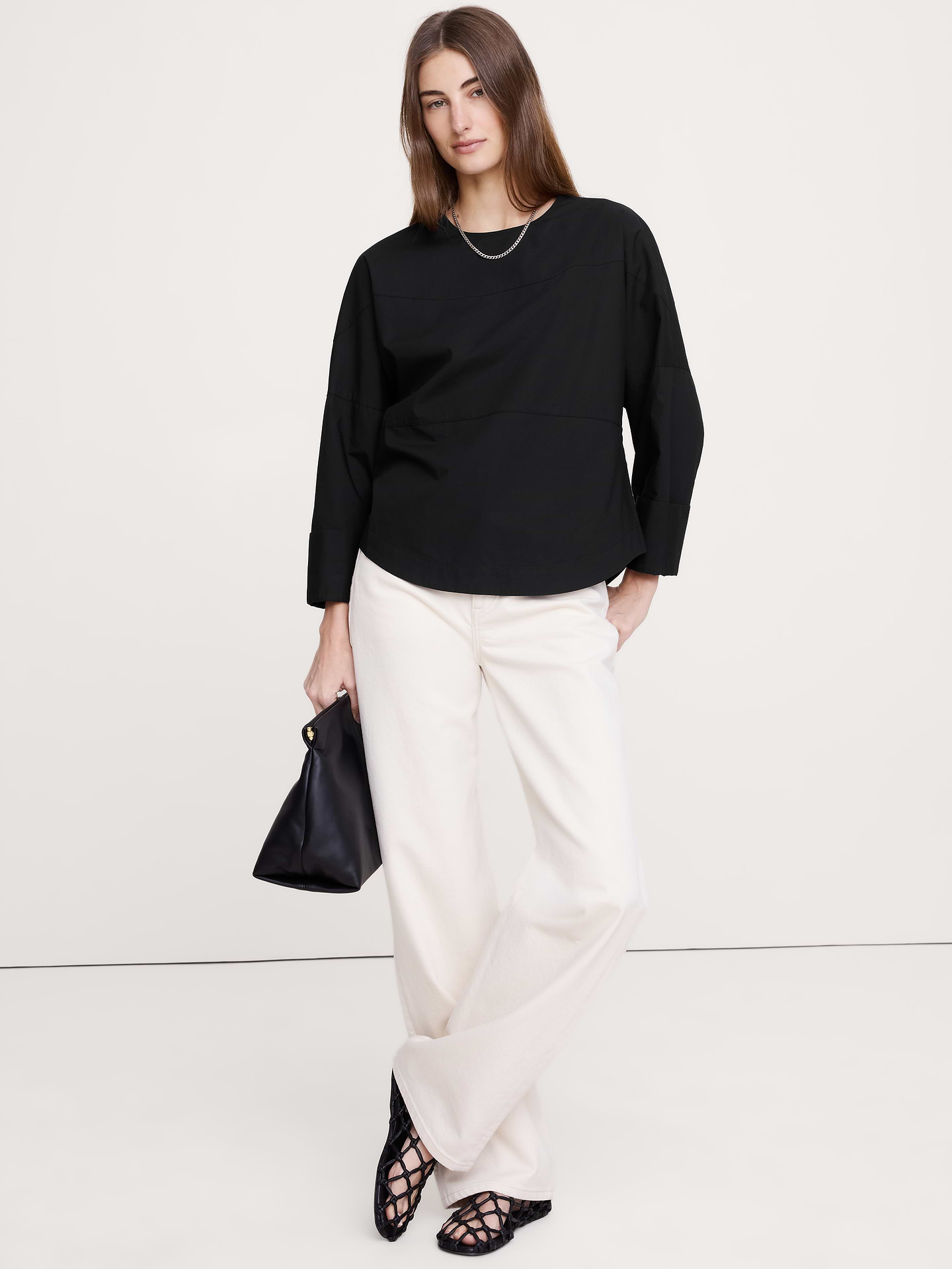 Image number 1 showing, Cotton Poplin Paneled Dolman Top