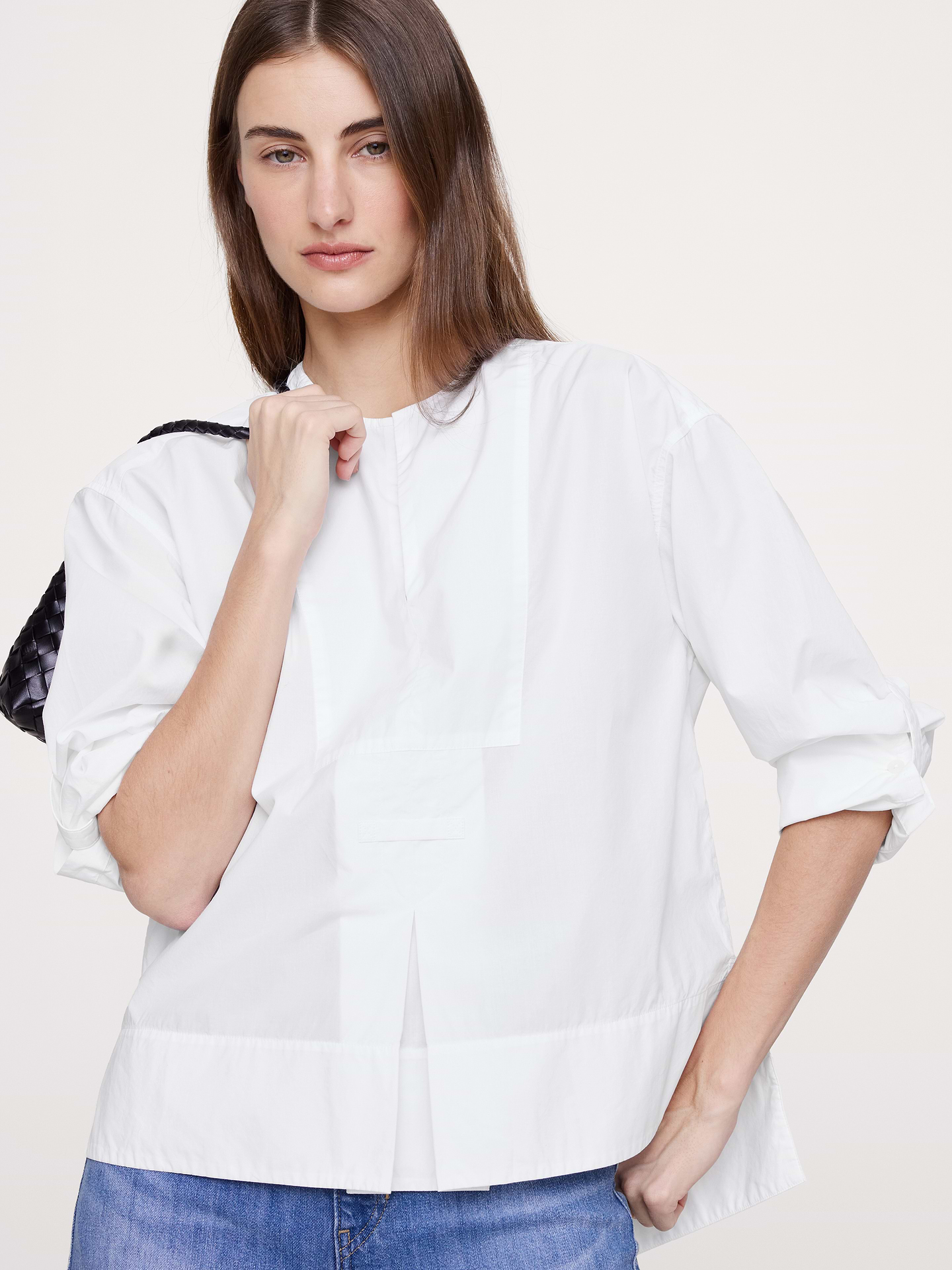 Image number 1 showing, Cotton Poplin Popover Top with Rolled Cuffs