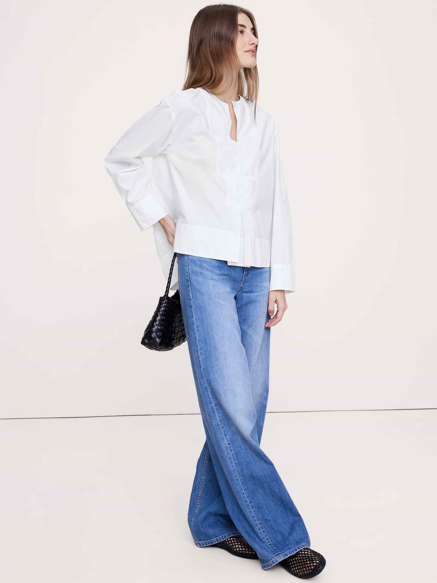 Image number 3 showing, Cotton Poplin Popover Top with Rolled Cuffs