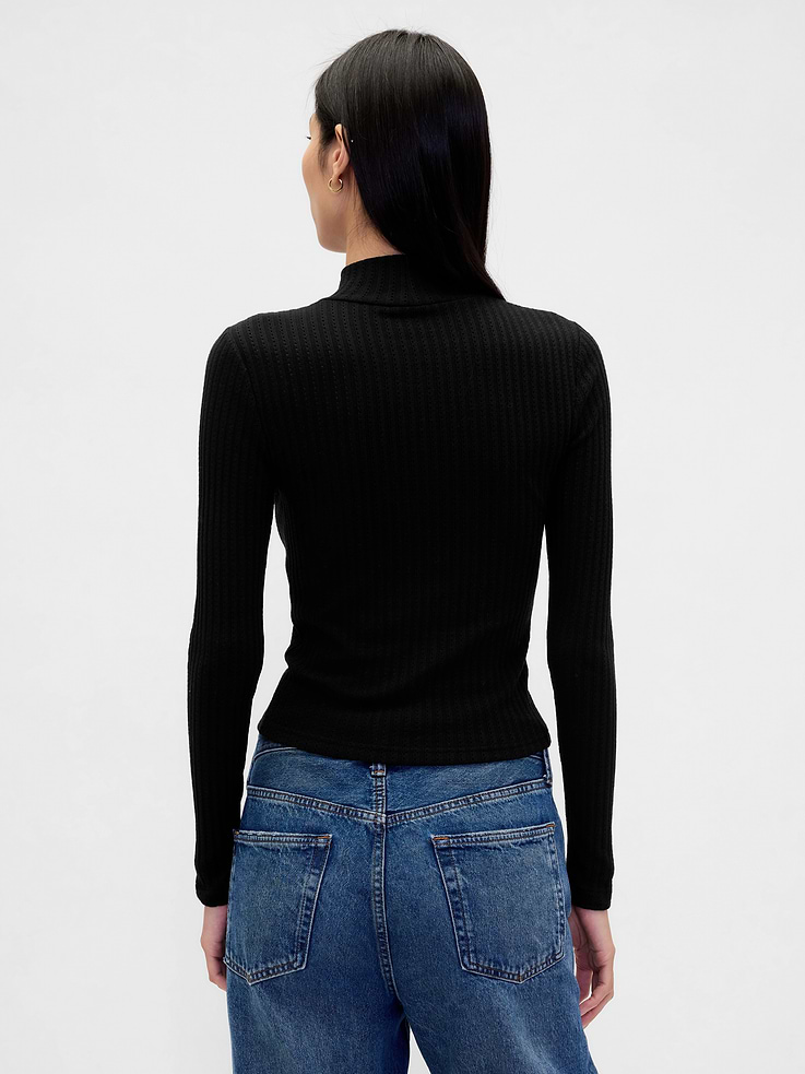 Image number 3 showing, Pointelle Rib Crop Turtleneck