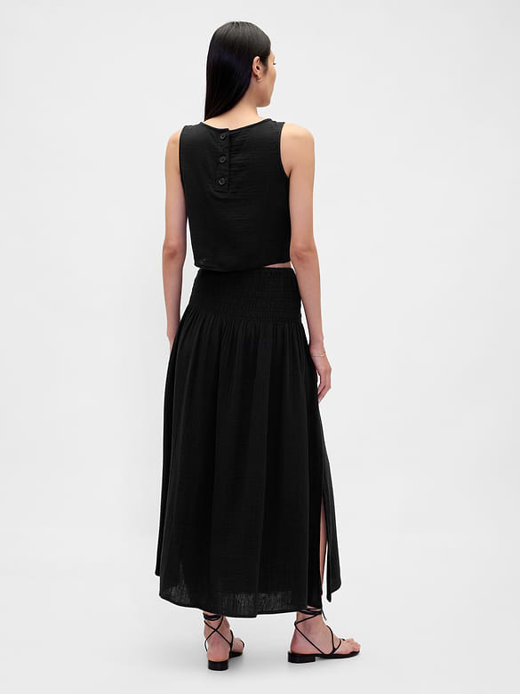 Cotton Gauze Smocked-Waist Maxi Skirt