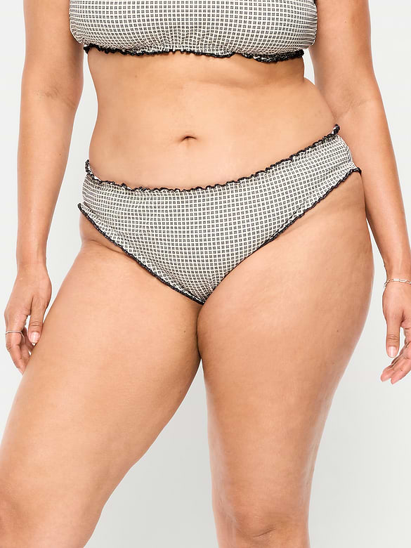 Mid-Rise Ruffle Trim Swim Bottoms