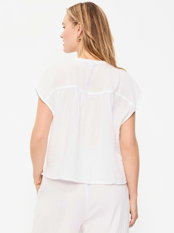 Image number 5 showing, Short-Sleeve Crinkle Gauze Popover Top