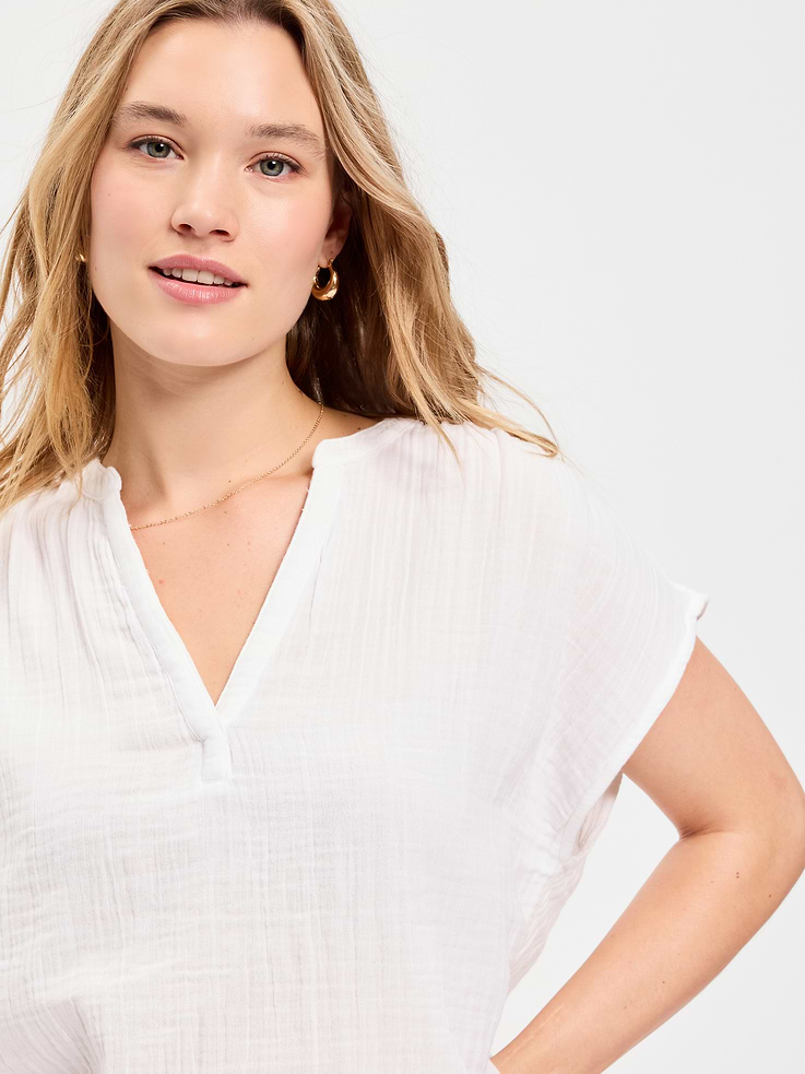 Image number 3 showing, Short-Sleeve Crinkle Gauze Popover Top