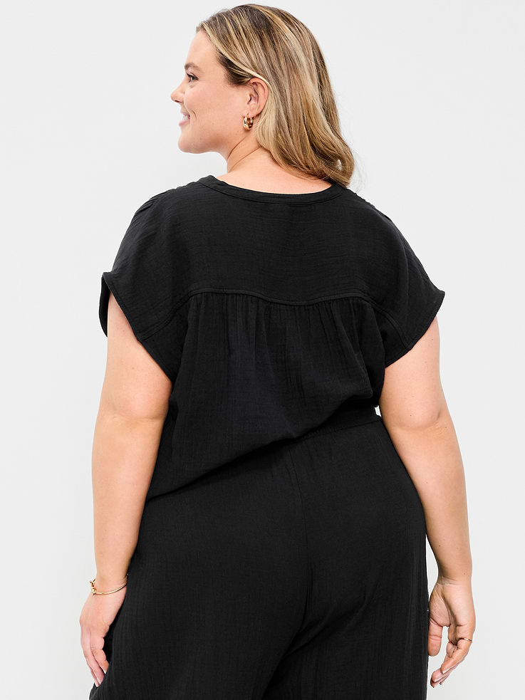 Image number 7 showing, Short-Sleeve Crinkle Gauze Popover Top